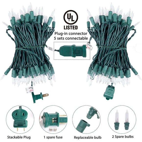 100 Count 25 Feet Green Wire Mini String Light Tree Garland Christmas Decoration - Picture 4 of 14